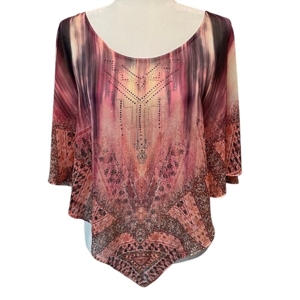 World Unity Poncho Topper Sz L Embellished Semi Sheer Whimsigoth Festival Boho